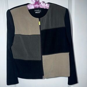 Positively Attitude Petite Colorblock Zip Jacket Black Taupe Gray